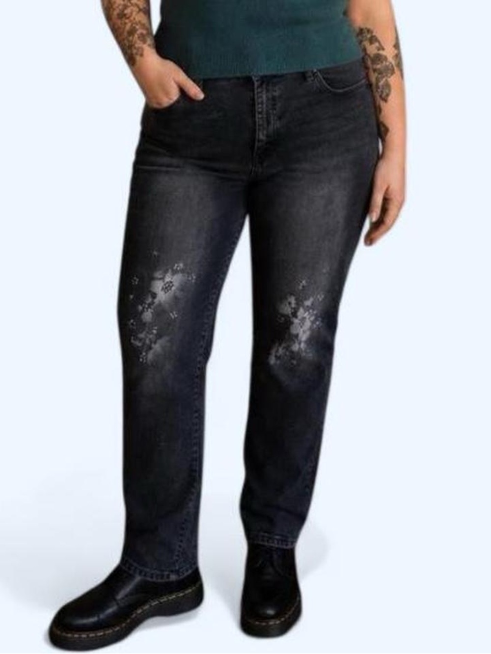 Vintage America Black Floral-Fade Straight Leg Jeans